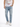 Front view of blue distressed jeans with ripped detailing