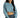 Stevie long sleeve ribbed crop top in light blue with raw hem and drop shoulder, paired with button-fly jeans.