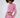 Model wearing a pink EYES two-piece set featuring a cropped long-sleeve top with eye bodice and cutout waist sweatpants.