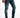 Fitted blue denim jeans with distressed details and a zippered pocket, paired with white sneakers.