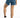 Rear view of Sunny Blue high-waisted denim shorts with a double waistband, back pockets, and frayed raw hem fringe.
