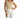 Model wearing the Noa Sleeveless Ribbed Bodysuit in beige with white trousers, featuring a scoop neckline.