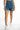 Sunny blue washed high-waisted denim shorts featuring a double waistband, distressed rips, and raw frayed hems.