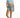 Model in the Jaylah light blue cropped short-sleeve button-down shirt with denim shorts and white sneakers.