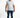 Model in white Fill In The Blank embossed graphic streetwear tee, slim blue jeans, and high-top sneakers.