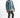 Model in a Stardust distressed denim jacket with purple and green paint splatters over a white tee and grey jeans.