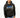 Man in a black Carbon Jeans Heritage oversized hoodie with blue embroidery, streetwear style on white background.