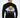 Back view of a black long-sleeve street shirt featuring a colorful sun and cloud graphic on an oversized urban fit.