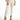 Maisie high-waisted white slim-fit trousers paired with a beige blouse and black pearl-studded heels.