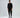 Man in EXCUSE SHIRT black long-sleeve graphic tee and black cargo pants with high-top sneakers.