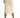 Rear view of Nia Knit Skirt in cream featuring a vertical ribbed midi design and elastic waist with black heels.