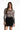 Model wears the Elora long-sleeve bodysuit in nude with a black baroque print and body-contouring fit.