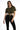 Woman wearing the Aleena army green front-knot t-shirt and black high-waisted leggings against a white background.