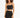 Model wearing the River Black Bottom Set: a sparkly spaghetti strap crop top and mini skirt in a streetwear style.