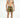 Model in Men's Quick-Dry Swim Trunks featuring a black and gold geometric star pattern with drawstring waist.