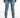 Rear view of Kase blue washed skinny jeans for men, featuring distressed knee rip and Carbon Jeans brand patch.