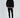 Model in Lucas black oversized long-sleeve shirt with mock neck text, paired with ripped black jeans and sneakers.