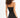 Back view of a woman wearing the Carbon ribbed one-shoulder sleeveless crop top with double strap detail and leggings.