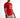 Man in a red Social Graphic Streetwear Tee with a gradient logo and distressed denim shorts, ideal for an urban OOTD.