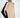 Beige and black ribbed Lilith Sweater featuring shoulder cut-outs and a crew neck on a woman with an afro.