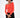 Model wearing a bright orange-red ribbed long sleeve off-the-shoulder top with black pants.