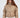 Thea Beige faux leather puffer coat for women with high neck and silver ring zipper pull worn by model.