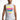 Model wearing a men's white Good Things graphic tank top with a colorful spray-paint streetwear design.