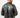 Back view of the Russell black faux leather biker jacket for men, featuring vertical seam details and a belted waist.