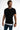 Men's black streetwear t-shirt with DIFFERENT embroidered collar, layered white hem, and relaxed fit by Carbon Jeans.