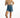 Model in Sunny blue washed denim shorts featuring a double waistband, distressed details, and frayed hem.