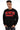 Model wearing a black You Matter University graphic sweatshirt with red varsity text and distressed streetwear style.