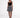 Model wearing the Luna black ribbed tank top with a sweetheart neckline and a patterned mini skirt.