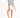 Model in Florida ribbed crop top in dusty blue paired with white high-waisted denim shorts and white sneakers.