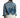 Back view of the oversized Jolie blue washed denim jacket featuring a distressed frayed hem and streetwear fit.
