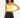 Model in yellow ribbed yoga crop tank top with thin straps and black high-waisted activewear leggings.