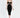 Model wearing the Naomi black midi dress with a sweetheart neckline, spaghetti straps, and trendy waist cutouts.