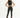A model poses in a fitted black sleeveless top and high-waisted black pants with side slits.