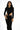 Amira black ribbed long sleeve bodysuit with waist cut-outs and seamless fit, worn by a model with black jeans.