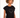 Woman wearing a black heart top with a rhinestone heart outline, featuring cap sleeves and a trendy crew neck fit.
