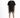 A man stands wearing a black oversized t-shirt with white text, paired with gradient shorts and black sneakers.
