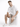 A young man sits on a white cube, wearing a loose-fitting white t-shirt, beige shorts, and white sneakers.