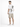 A man wearing a white oversized t-shirt with a graphic of an angel and a devil on the back, paired with beige shorts.