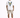 A person stands with their back to the camera, wearing a white shirt featuring a colorful eagle graphic and beige car...