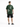 A person wearing a green t-shirt with a graphic design featuring cherubs and a skull on the back.
