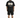 A person wearing a black oversized t-shirt with a dice graphic and text on the back, paired with black shorts.