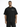 A man wearing a loose-fitting black t-shirt with a white text graphic on the chest, paired with black cargo pants.
