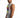 Model in white 'Good Things' graphic tank top with neon streetwear print and distressed grey jeans.