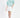 Model wearing a teal More and Less embroidered knit sweatshirt with white mini skirt and nude heels.