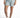 Vera light blue high-waisted denim shorts with front pleats and cuffed hems, paired with white streetwear sneakers.