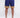 Model wearing navy blue Dream Shorts Set with yellow ornate tile-pattern trim and drawstring waist by Carbon Jeans.